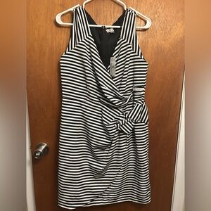Black & White Striped Wrap Dress with Side Bow